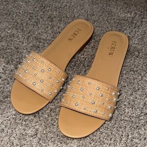 J. Crew Beige Pearl-Studded Sandals